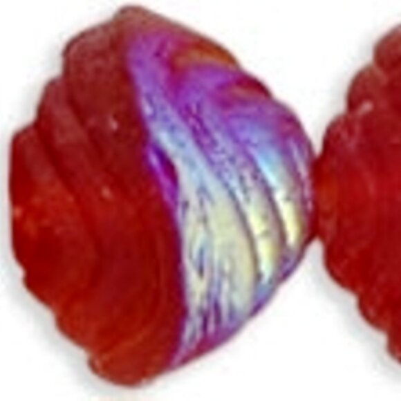 9 (Nine) 8" Strands Czech Glass Beads - Matte Ruby AB Shells 8x9mm - Picture 3 of 4